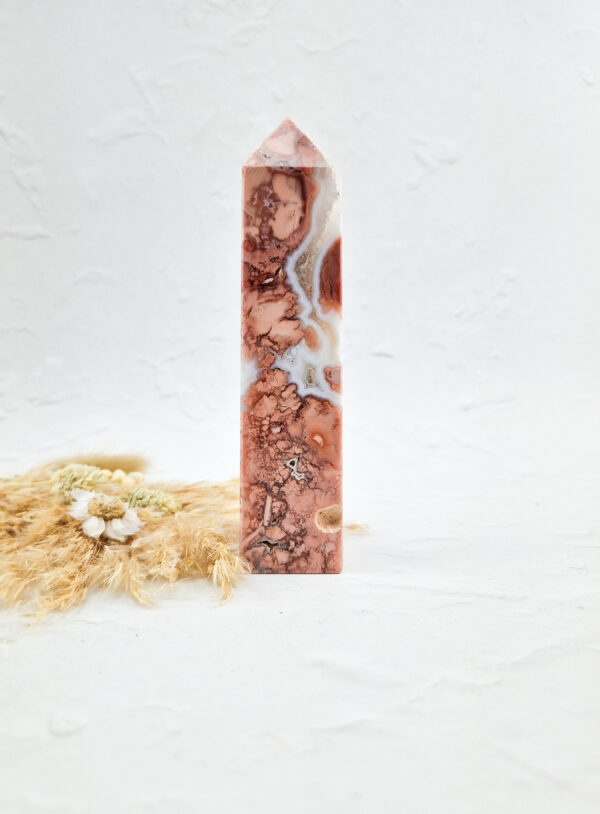 Roze agaat toren met druzy #5 (candy cane agaat)