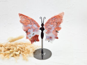 Roze agaat vlinder op standaard (candy cane agaat)