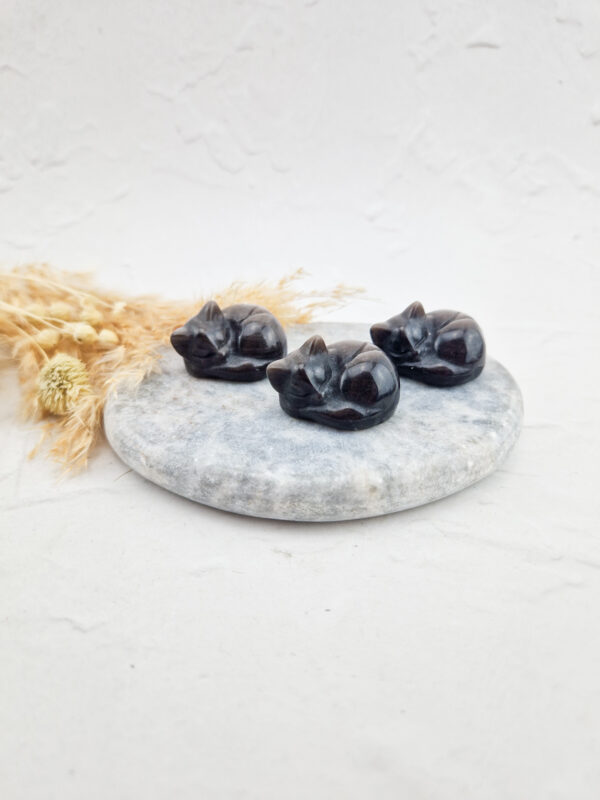 Zilver obsidiaan slapend poesje/kat