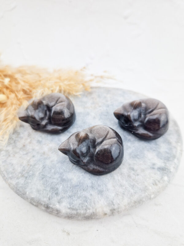 Zilver obsidiaan slapend poesje/kat