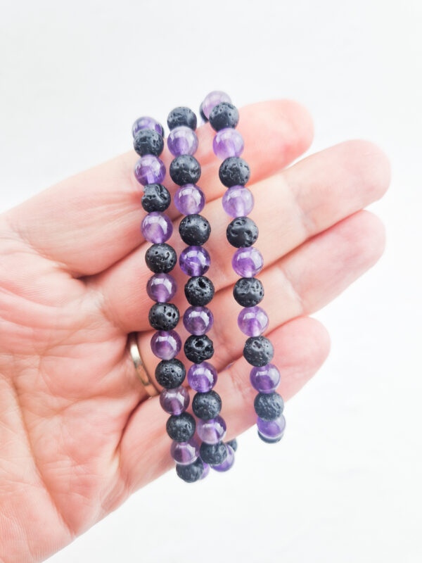 Lavasteen + amethist armband 6mm