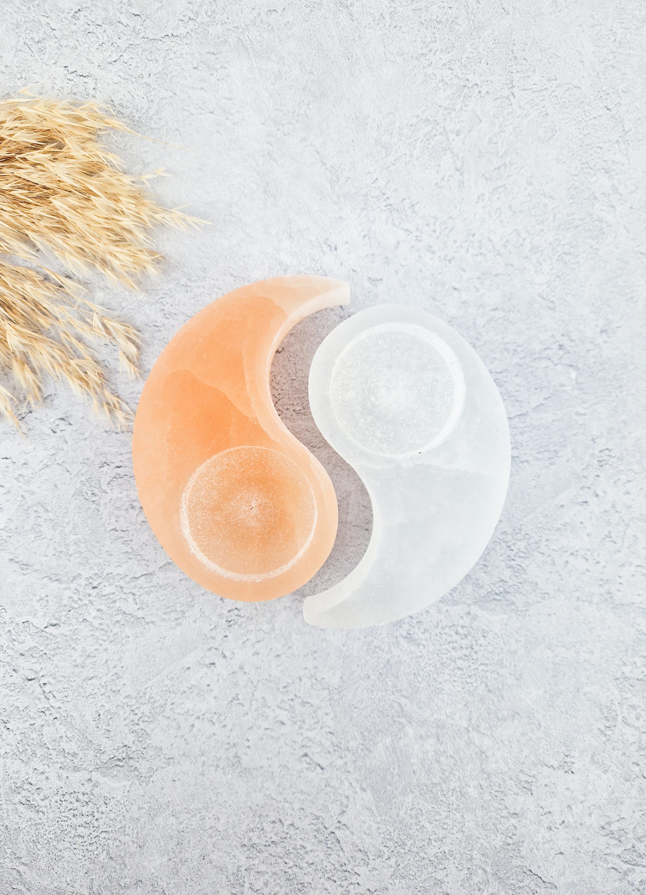 Seleniet waxinelichthouder yin yang