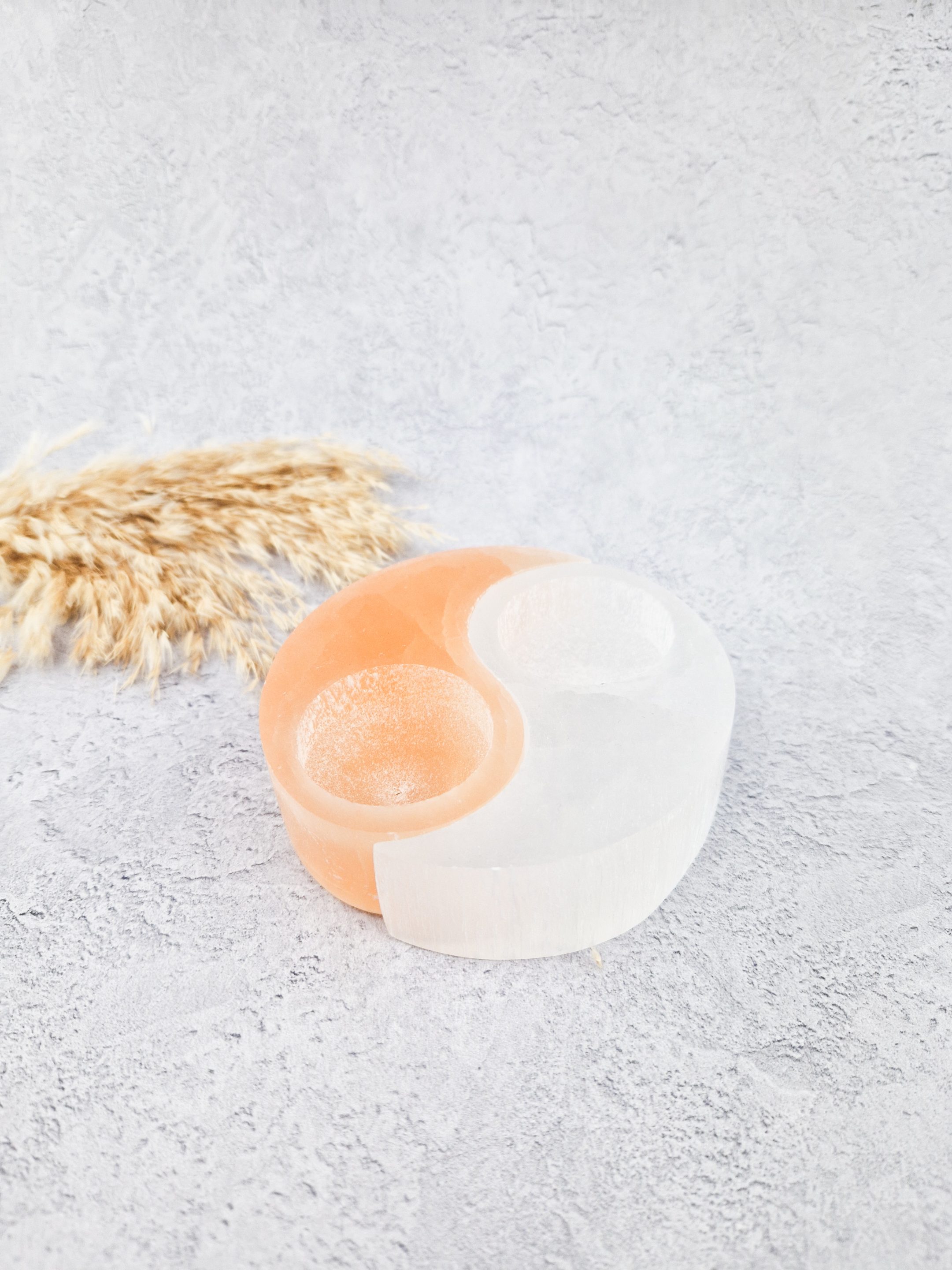 Seleniet waxinelichthouder yin yang